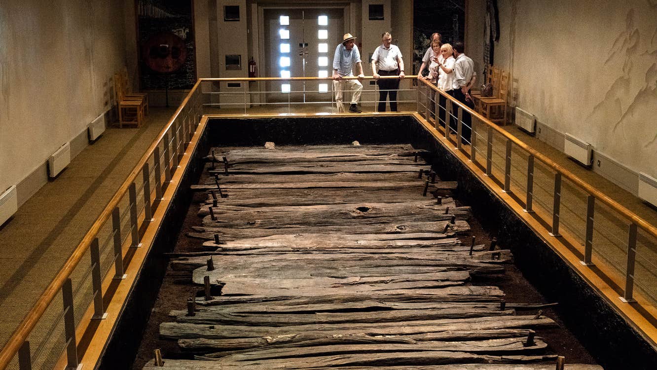 A group of people at a display at Corlea Trackway in County Longford.