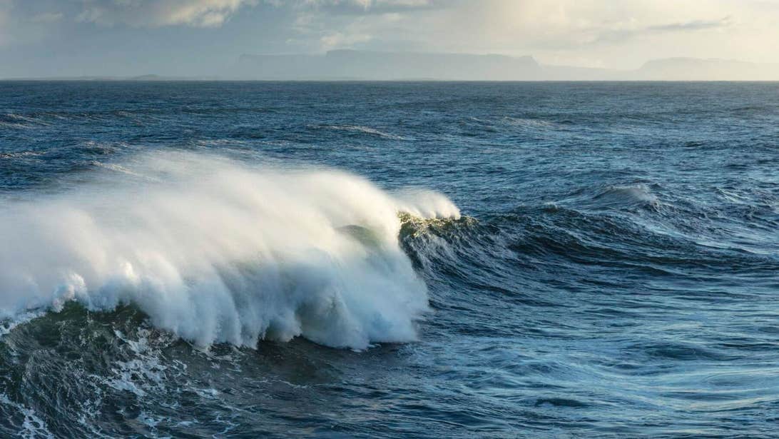 Waves crashing in the ocean near Easkey Beach in Sligo.