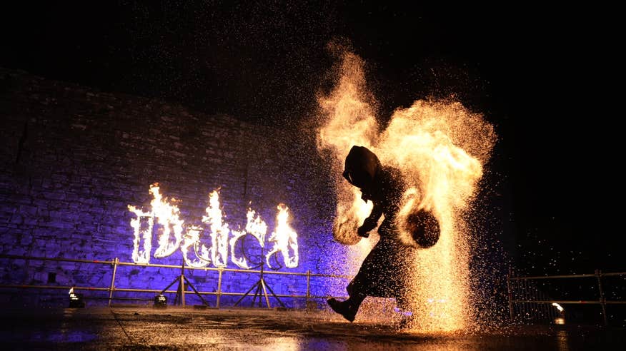 A fire performer at the 2023 Púca Festival in Co Meath