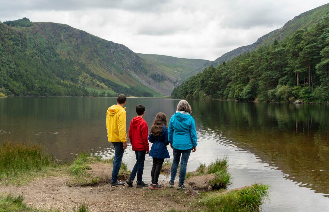 A family at Glendalough Upper Lake in Co Wicklow