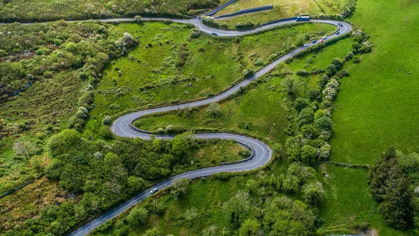 Arial view of Corkscrew Hill showing road