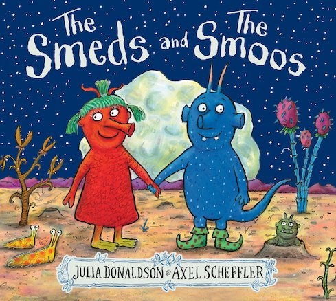 A children's book cover with an illustration of a red and a blue monster.