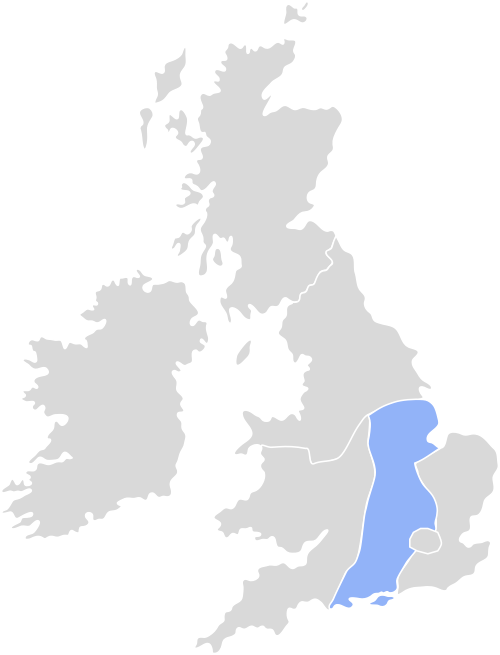 Map highlighting Central and Eastern England