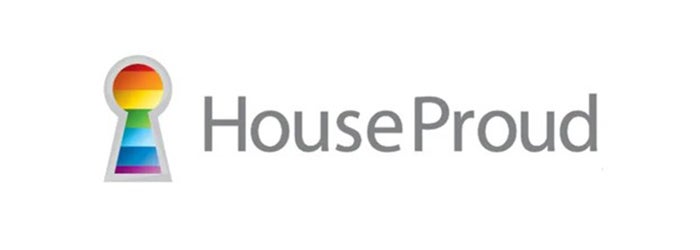 Houseproud logo, with a keyhole filled with a rainbow and the words HouseProud