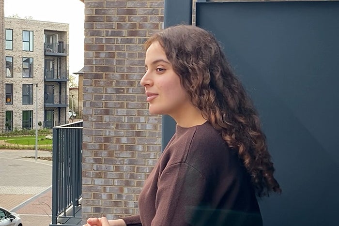 Photo of Zubeyde on the balcony of her flat.