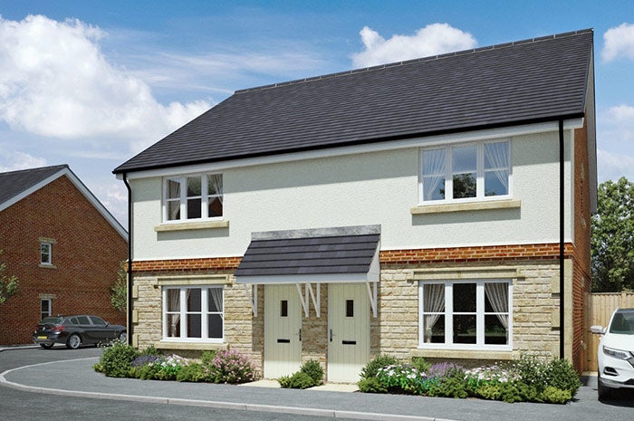 Two newly built semi-detached houses with pretty plants outside