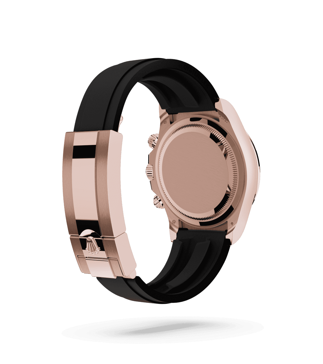 Rolex Cosmograph Daytona in Oyster, 40 mm, Everose gold with a Sundust and bright black dial, Black monobloc Cerachrom bezel in ceramic with moulded tachymetric scale bezel, and Oysterflex bracelet